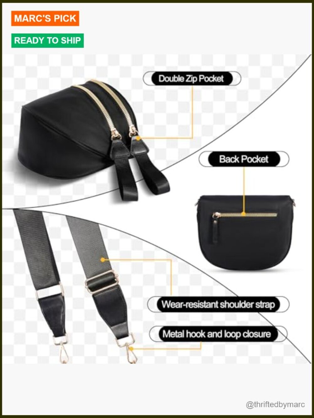 Nylon Crossbody Bag with Adjustable Strap, Large Capacity Sling Purse - Picture 4 of 7